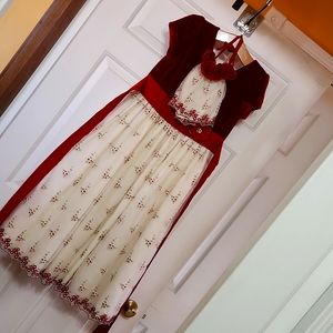 Dolly and me dress red and cream velvet/floral (zipper issue)
